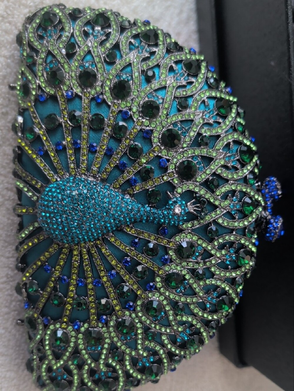 Natasha Couture Blue Peacock Crystal Rhinestone Evening Clutch Minaudière Bag - Picture 8 of 15